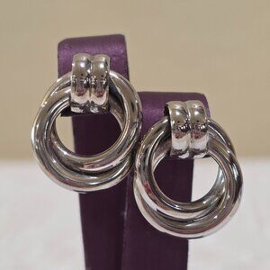 Vintage Sterling Silver Doorknocker Earrings Minimalist MCM Contemporary Pierced